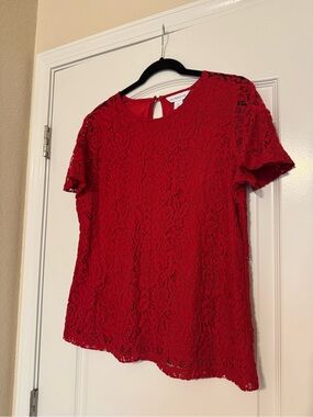 Liz Claiborne Red Lace Short-Sleeve Blouse